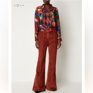 Farm Rio High-Waisted Corduroy Flared Trousers
